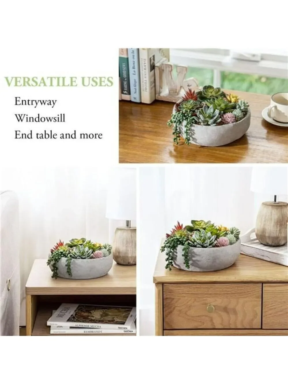 Artificial Succulent Arrangement Faux Plants in Gray Concrete Decorative Planter